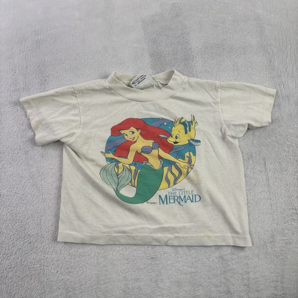VTG 90s The Little Mermaid Disney White Single Stitch Graphic Shirt Kids 2T